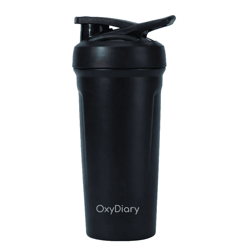 Black OxyDiary sports bottle with flip lid
