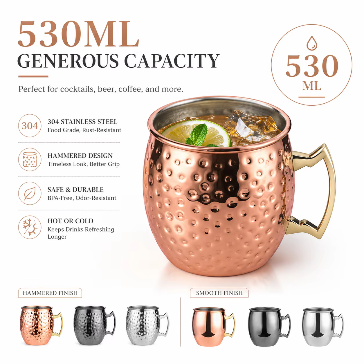 Custom Hammered Stainless Steel Moscow Mule Mug thumbnail 1