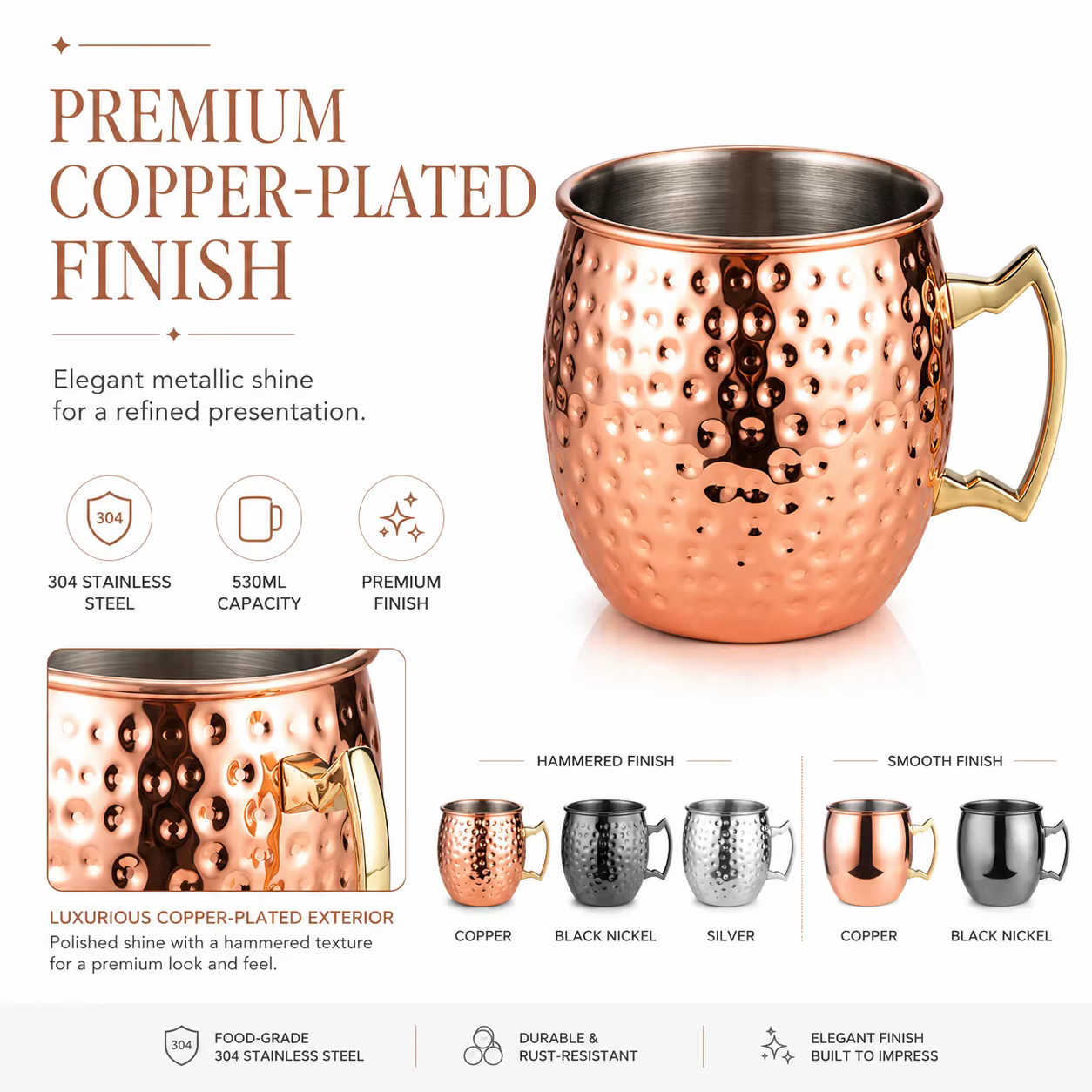 Custom Hammered Stainless Steel Moscow Mule Mug thumbnail 2