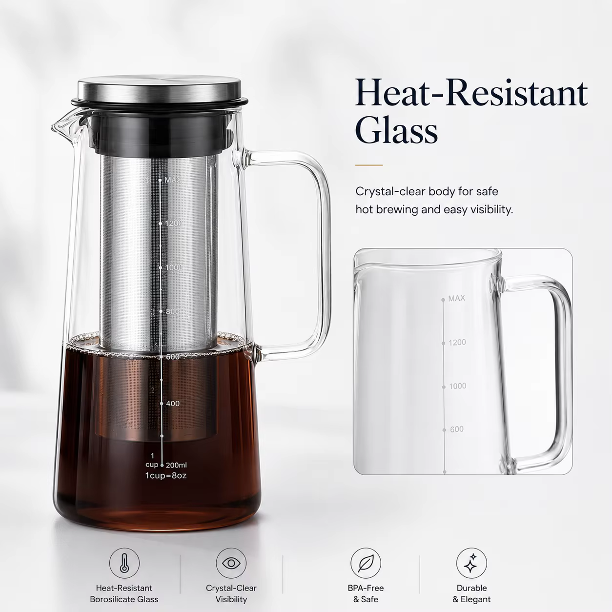custom 1L borosilicate glass carafe