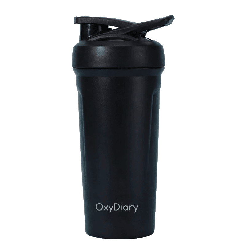 Black OxyDiary sports bottle with flip lid