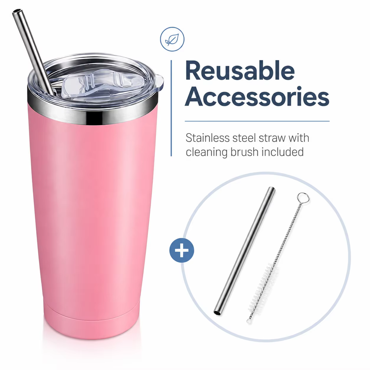 custom insulated straw lid stainless steel tumbler 20oz detail image 2
