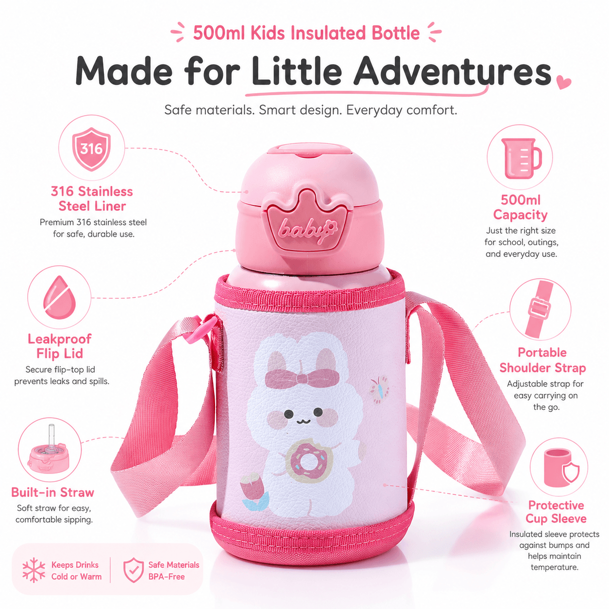 custom kids stainless steel water bottle detail image 3