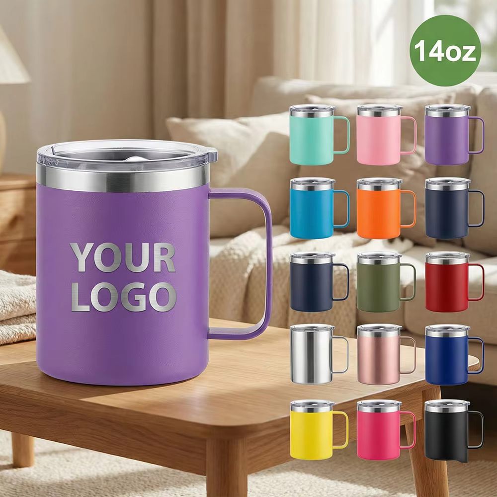 custom leak proof straw lid stainless steel coffee cup 14oz detail image 2