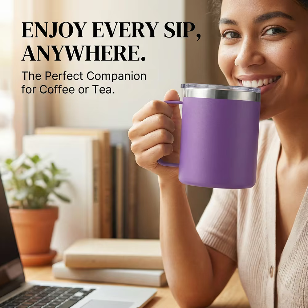 custom leak proof straw lid stainless steel coffee cup 14oz detail image 3