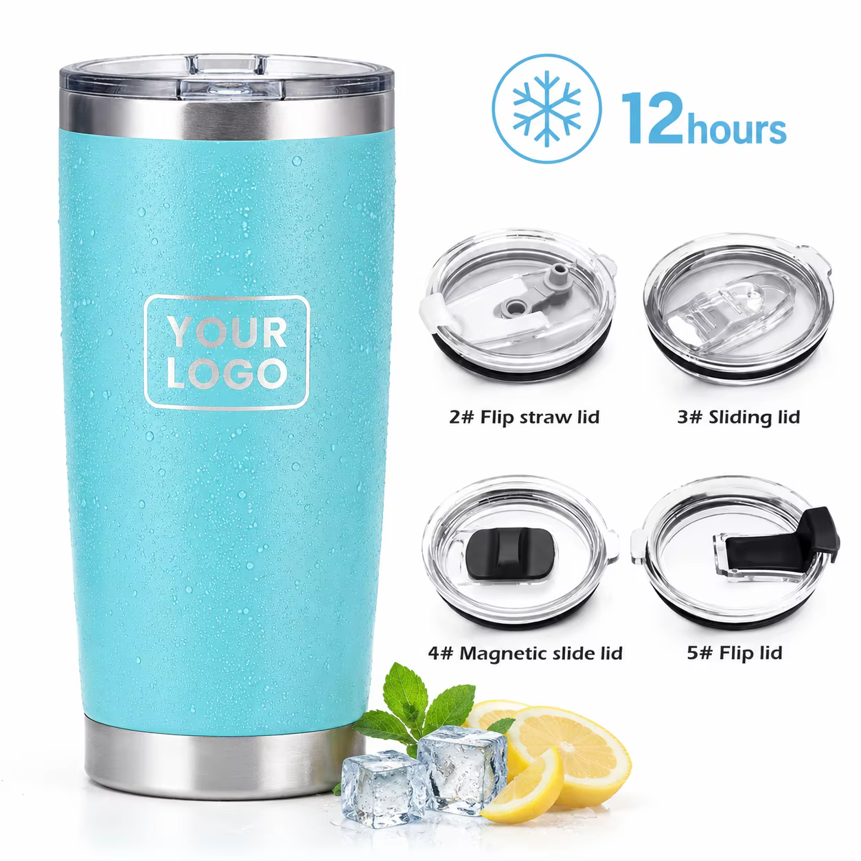custom insulated straw lid stainless steel tumbler 20oz