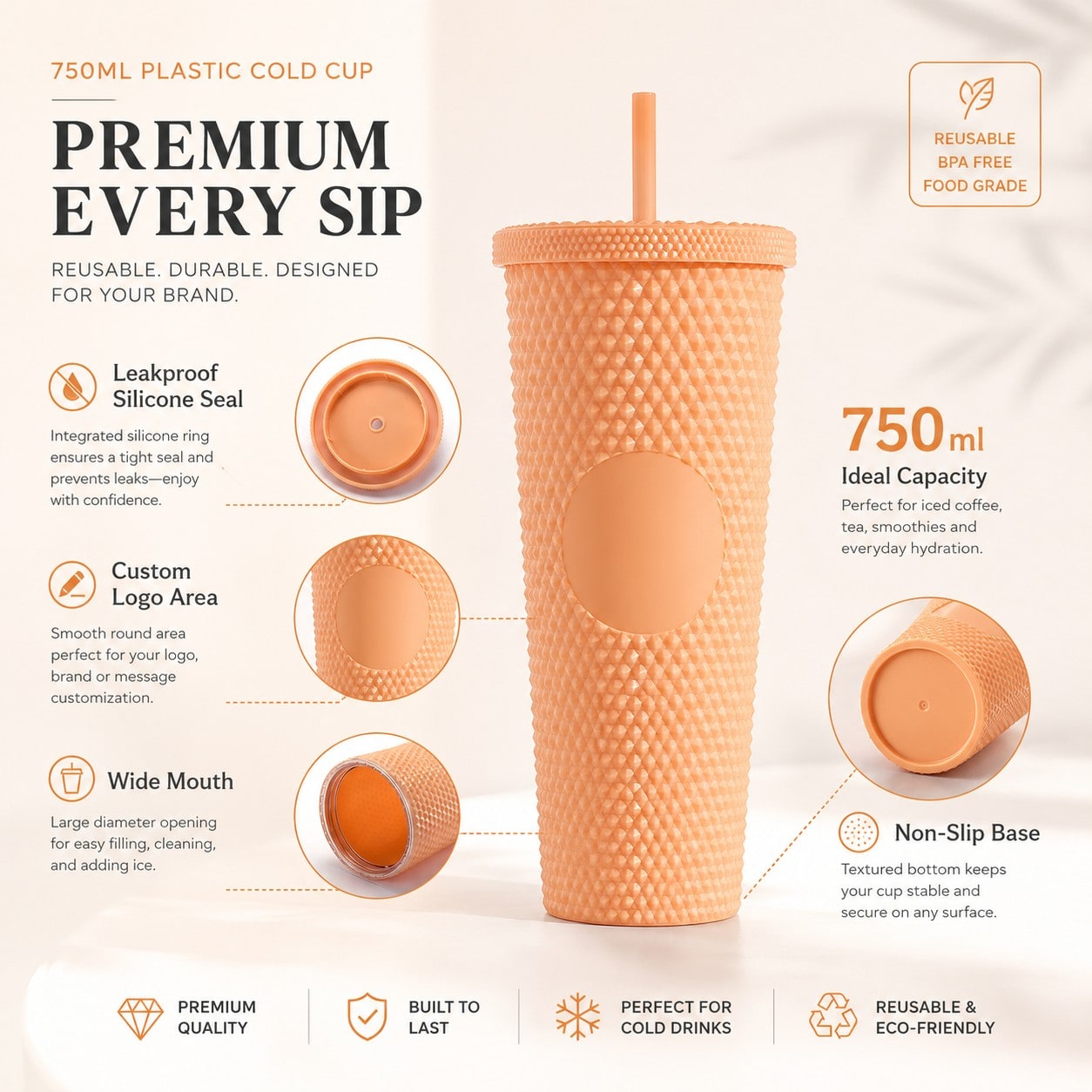 custom 750ml textured plastic tumbler detail image 2